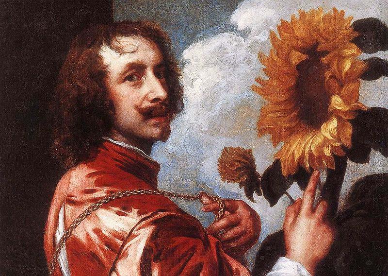 Anthony Van Dyck Self Portrait With a Sunflower showing the gold collar and medal King Charles I gave him in 1633 Germany oil painting art